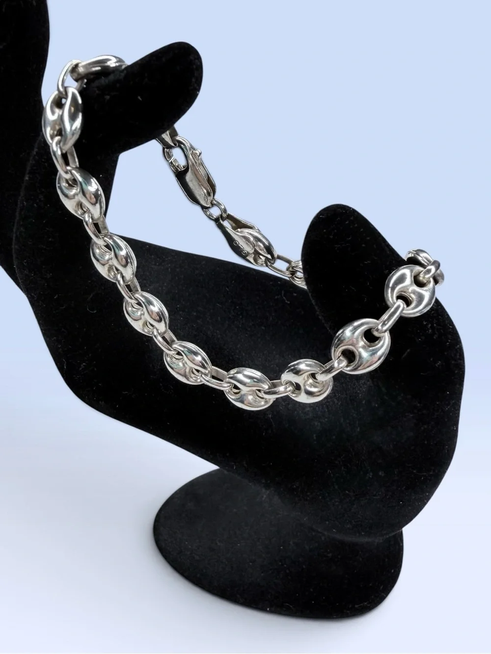 Vintage GLO Italian 925 Sterling Silver Puffed Mariner Link Bracelet
